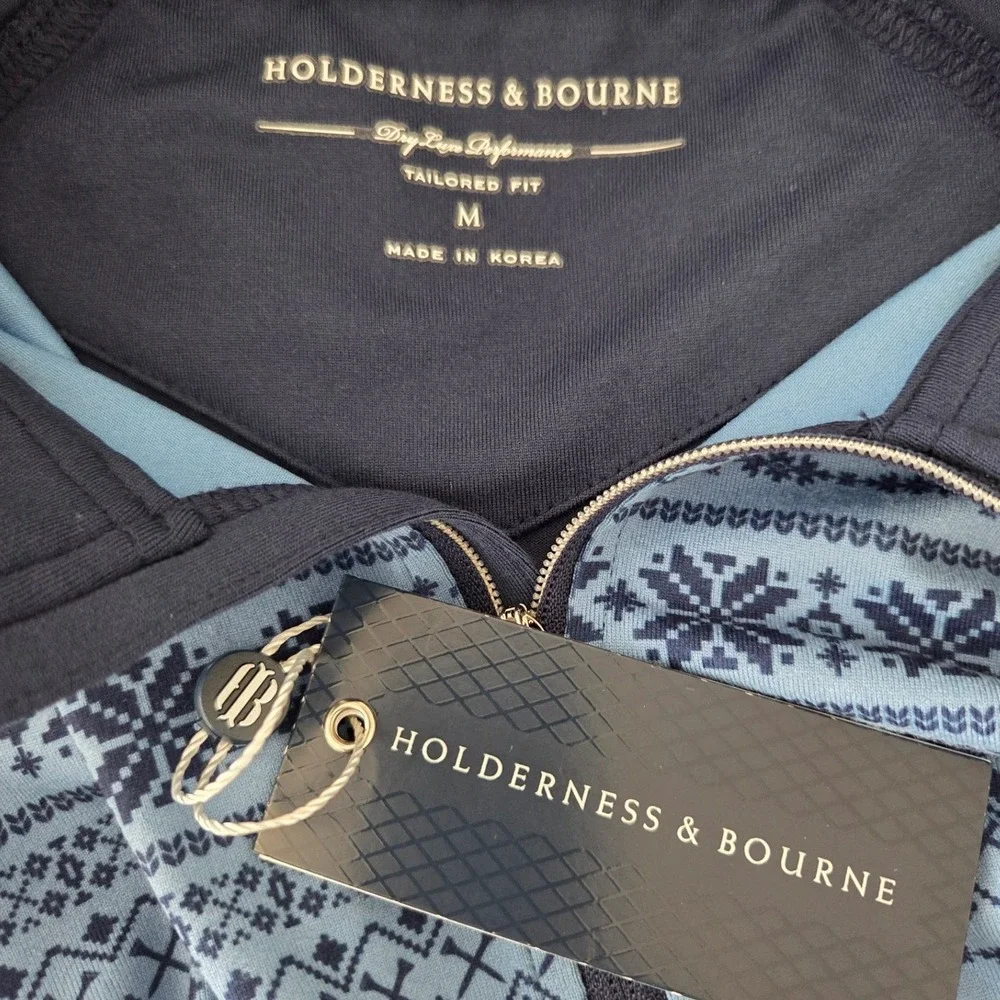 Holderness & Bourne Robinson Fair Isle Quarter Zip Pullover Navy Blue Men Size M